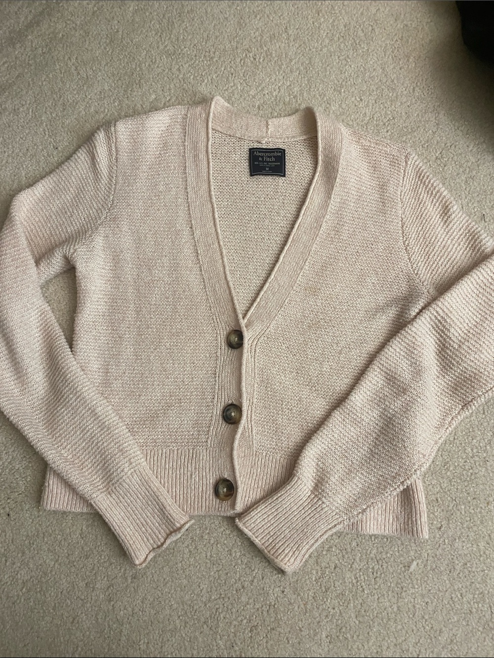 FREE Abercrombie & Fitch Light Cream Button-Front V-Neck Cardigan